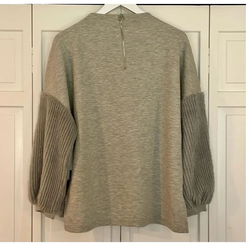 Catherine Malandrino NWT grey faux fur puff sleeve sweater small - Picture 4 of 12